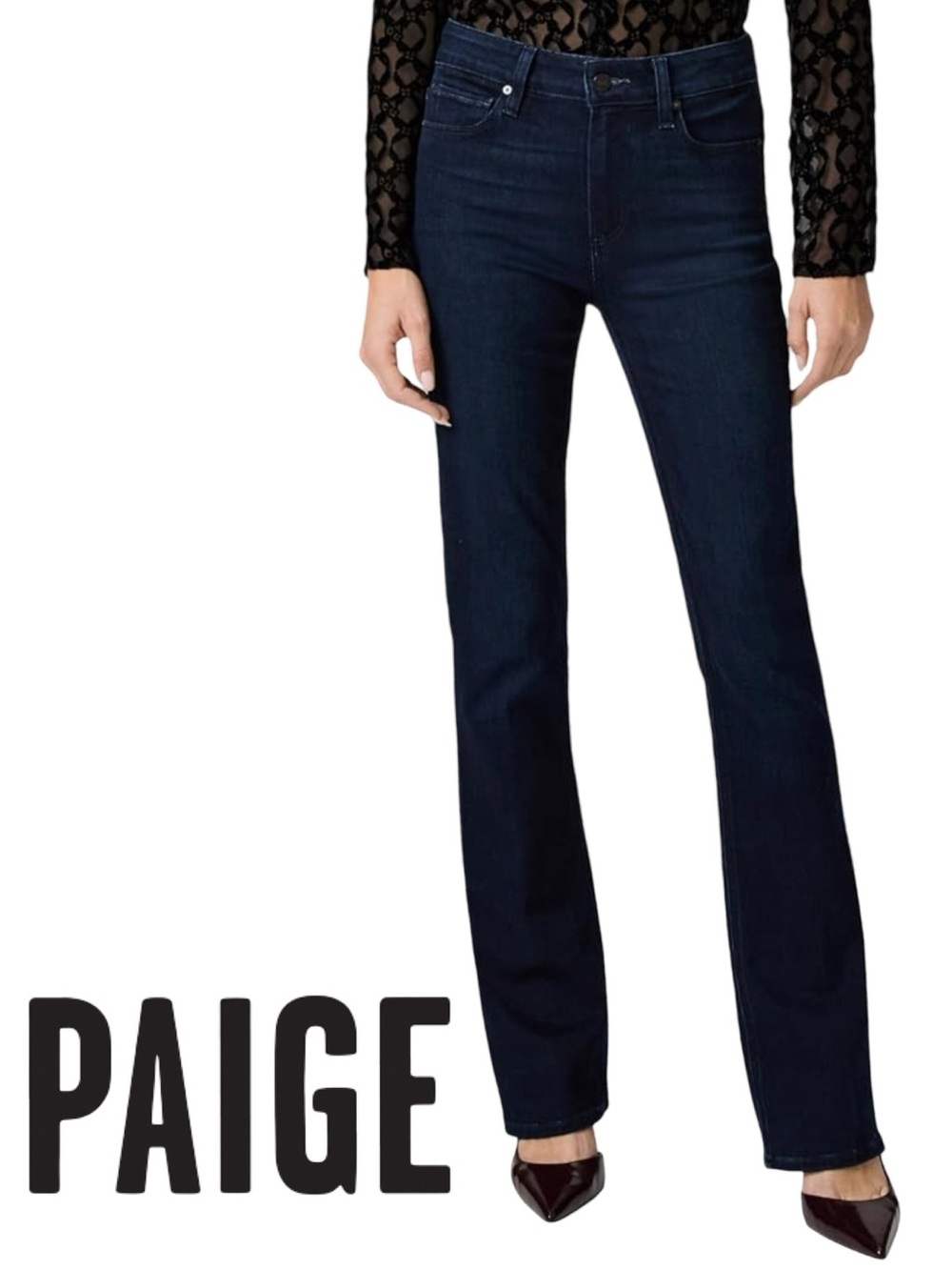 Paige High Rise TALL Manhattan Slim Boot Apres Dark Wash Transcend NWT $249